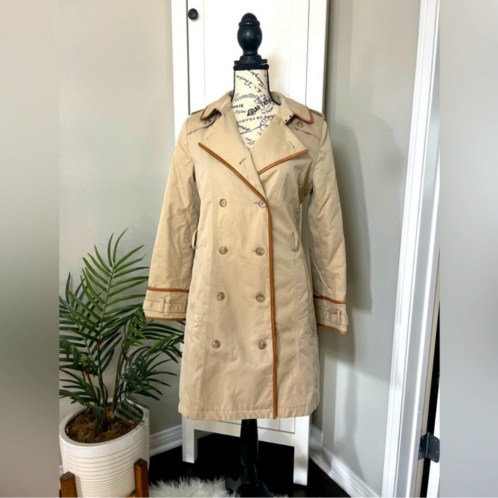 Burberry Vintage Classic Plaid Short Trench Coat In Tan Size 6P EUC
